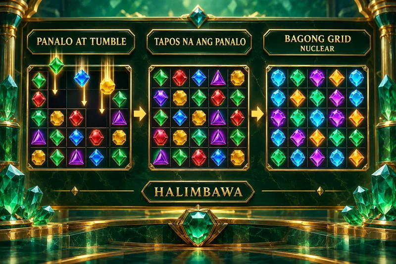 Paliwanag na hypothetical record: Gems Bonanza. Nuclear at Lucky Wilds: magkaibang pagbabago sa board. Hindi actual provider screenshot.